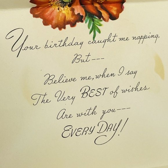 Vintage UNUSED Belated Birthday Poppy Die-Cut Embossed Artistic Greeting Card - Picture 1 of 14